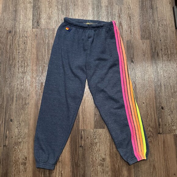 Aviator Nation Pants - Aviator Nation 5-Stripe Sweatpants Navy/Neon Rainbow Stripes